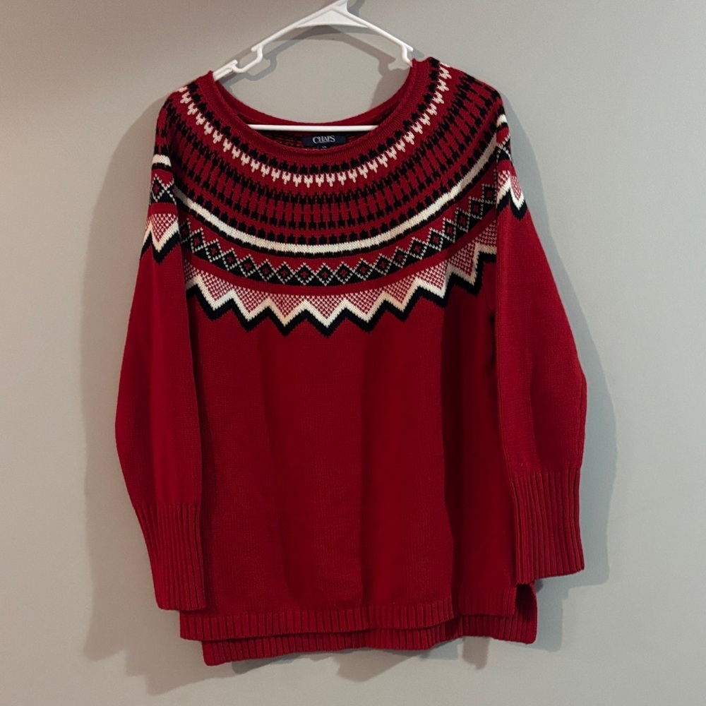 Chaps Women's Sweater with Red and Black Pattern